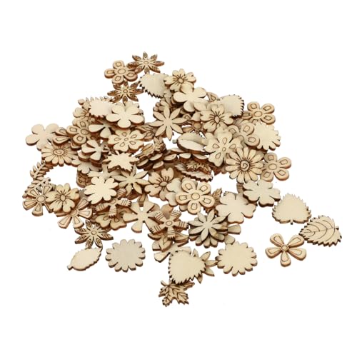 Sewroro 300 Stück Holzscheiben mit Blumen Blätterdesign Naturfarbene Holzstücke für DIY Basteln Kinderfreundliches Gestalten zur Handarbeit und Heimdekoration von Sewroro