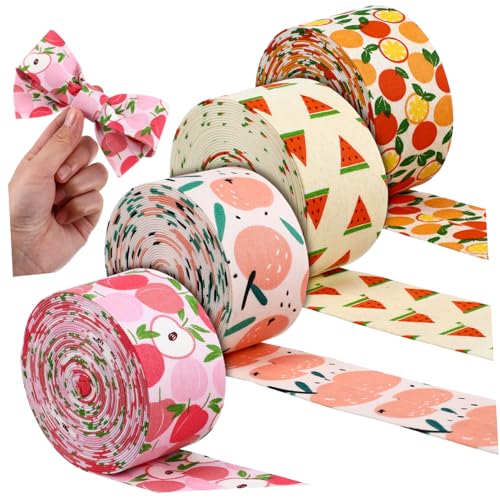 Sewroro 4 Rollen Fruchtstoffband Pastell Wassermelonenband Mit Draht Aufkleber Fruchtband Platte Wickelband Lesezeichen Bausätze Tür Band Für Blumen Pop Band Verdrahtet Die Nylongarn von Sewroro