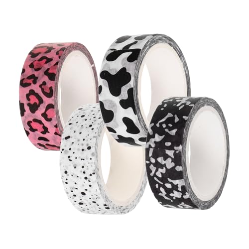 Sewroro 4 Rollen Washi Tape Cartoon Klebeband mit Milch und Leopardenmuster Dekoratives Scrapbooking Zubehör für Journaling und DIY Projekte Rückstandsfrei Ablösbar von Sewroro