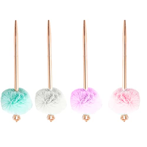 Sewroro 4 Stück Kronen pelz löschbare Stifte Karte Plüsch süße Stifte Kunststifte tapete pink Schreibstift mit Kronendekor kugelschreiber Pompon-Stift Kawaii-Stifte Legierung von Sewroro