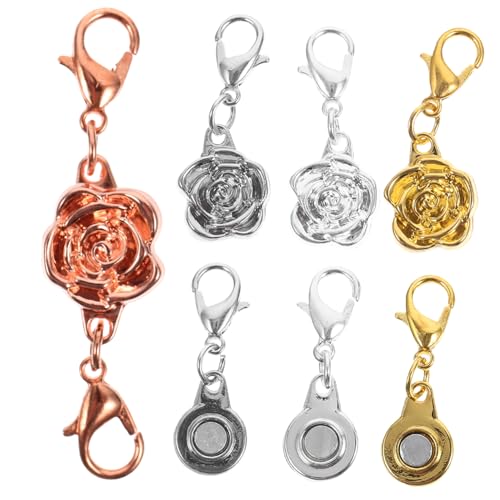 Sewroro 4 Stück Magnetverschluss für Schmuck DIY Armbandverschluss mit Magnetverschluss und Karabiner Rosen Design Gold Roségold Silber und Weiß für und Armbänder von Sewroro
