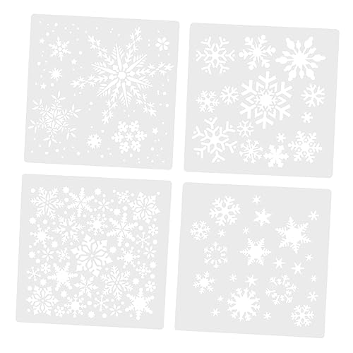 Sewroro 4 Stück Malvorlage Weihnachtsschablonen Vorlagen Schneeflocken Schablonen ziehen Weihnachten Malschablone DIY -Schablonen Schablonen für Sprühmalerei Bastelschablonen Plastik Weiß von Sewroro