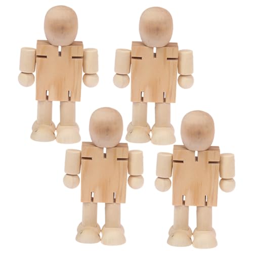 Sewroro 4 Stück Teiliges DIY Holzfiguren zum Bemalen Unfertige Roboter Puppen aus Holz Glatte Oberfläche Kompakte als Desktop Dekoration und Bastelspielzeug von Sewroro