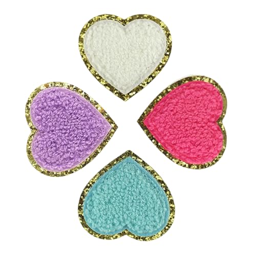 Sewroro 4 Stück Teiliges Herz Aufnäher Multifunktionale Polyester Patches zum Aufnähen Dekorative Reparatur für Jacken Hüte Taschen und Kleidung Farblich Sortiert Einfach Zufällige Farbe von Sewroro