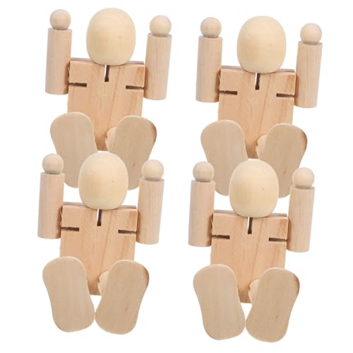 Sewroro 4 Stück Teiliges Unvollendete Holzroboter mit Beweglichen Gelenken Große Holzfiguren für DIY Malen Kreative Bastelprojekte Kindergartenaktivitäten Fördert Motorik und Spielspaß von Sewroro