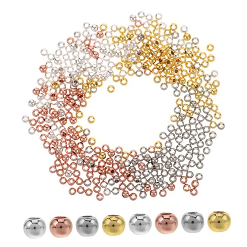 Sewroro 400 Stück Metall Spacer Perlen Glatte Runde Kugeln in Gold Weißgold Roségold und Silber Robustes Design für DIY Schmuckherstellung von Armbändern Halsketten Ohrringen von Sewroro