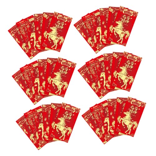 Sewroro 48 Stück Rote Umschläge Jahr Des Pferdes Traditionelle Chinesische Neujahrsumschläge mit Glückssymbolen Großes Fassungsvermögen Vielseitig für Frühlingsfest Hochzeit Geburtstag von Sewroro