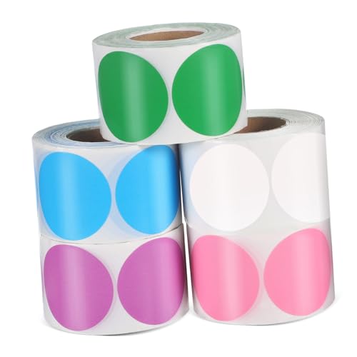 Sewroro 5 Rollen Selbstklebende Runde Thermoaufkleber Wasser und Ölbeständiges Etikettenpapier für Schnelle Beschriftung und Organisation von Sewroro