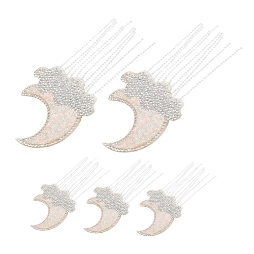 Sewroro 5 Stück Mond Wolken Patches mit Selbstklebender Rückseite Funkelnde Strassverzierung Stilvolle Quaste Hitzebeständige Applikationen für Kleidung Taschen DIY Deko Vielseitige von Sewroro