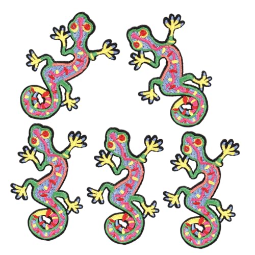 Sewroro 5 Stück Teiliges Cartoon Gecko Aufnäher für Kleidung Applikationen zum Aufnähen oder Bügeln für DIY Dekoration und Reparatur von Löchern Kleidung Taschen und Mehr von Sewroro