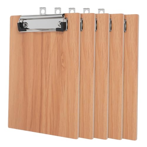 Sewroro 5 Stück Teiliges Holz Klemmbrett mit Ergonomischem Design Aufhängemöglichkeit aus Leicht und Tragbar für Büro Schule Restaurant und Meetings zur Steigerung Arbeitseffizienz von Sewroro