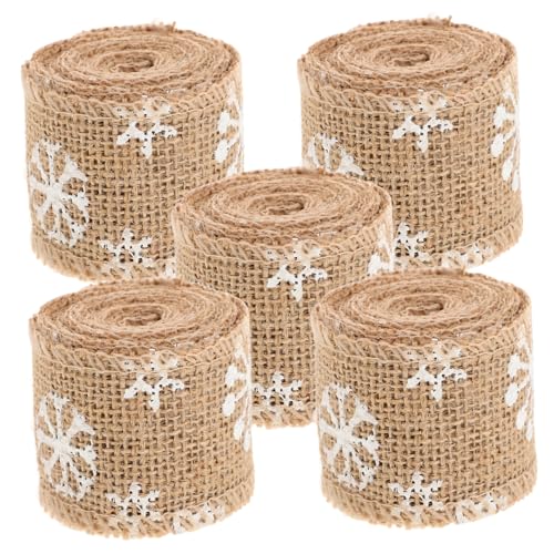 Sewroro 5 Stück Weihnachtsverpackungsband Party Sackleinen Weißes Band Zum Einwickeln Dekorativ Schüttgut Schleife Jute Drucken Streifen Stoff Dekoration Drinnen Schmücken Feines Leinen von Sewroro