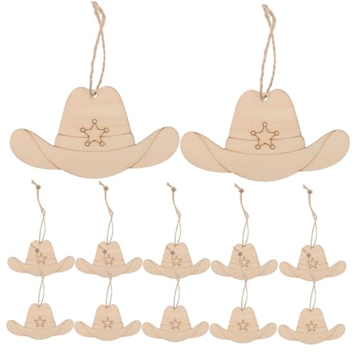 Sewroro 50 Stück Cowboy Hut Holzrohlinge für DIY Bastelprojekte Unbehandelte Holzscheiben als Party Weihnachtsdeko Western-motiv Nachhaltige Naturmaterialien Vielseitig für Malerei und von Sewroro