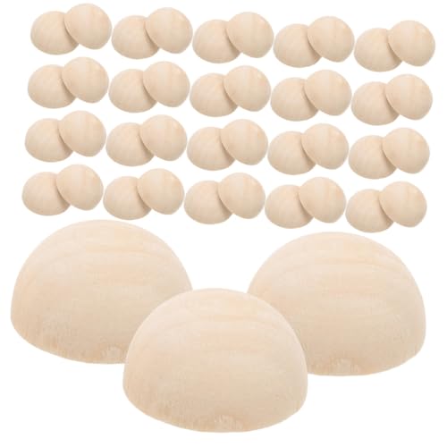 Sewroro 50 Stück Holz Halbperlen Halbkreise Naturmaterial Bastelperlen für DIY Schmuck Anhänger Armbänder Holzhalbkugeln für Handgemachte Dekorationen von Sewroro