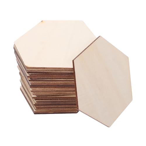 Sewroro 50 Stück Sechseckige Holzausschnitte Naturholz Unlackierte Holzscheiben für Diy Projekte Handbemalung Heimdekoration und Kreative Bastelideen von Sewroro