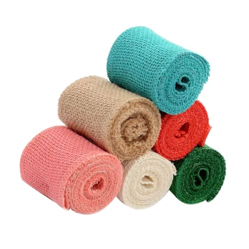 Sewroro 6 Stück Jutebänder Farbige Sackleinenbänder Dekorationen Sackleinen Stoffbänder Sortiert Mit Rosa Jute Sackleinenbändern Bändern Zum Basteln Blauen Farbigen von Sewroro