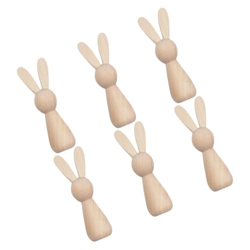 Sewroro 6 Stück Kaninchen aus Holz Osterhasenskulptur Ostern-Miniaturskulptur Osterhasen aus Holz basteln Osterdekorationsfigur Ostern Mini-Ornamente ostern hausdekorationen Beige von Sewroro