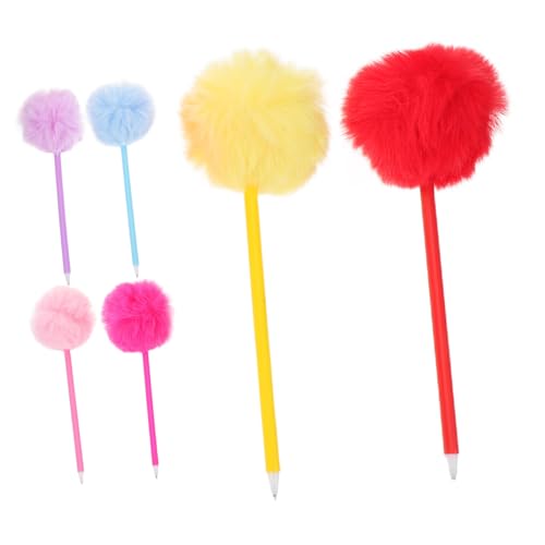 Sewroro 6 Stück Kreative Flauschige Pom Pom Kugelschreiber für Mädchen Weiche Plüschstifte Niedliche Schreibwaren für Schule Büro Party Spaßige Dekorative Schreibutensilien von Sewroro