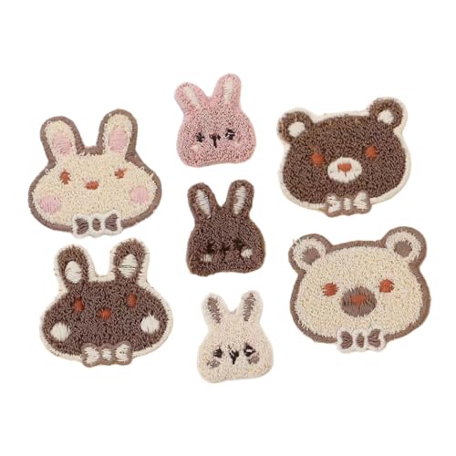 Sewroro 7 Stück Teiliges Cartoon Tier Stickerei Patches zum Aufnähen für Kinderkleidung mit Hase und Bär Motiven Langlebige Stoffapplikationen für Jacken Rucksäcke Jeans und Hüte von Sewroro