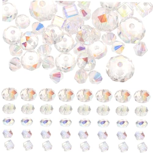 Sewroro 90 Stück Teiliges Ab Farbiges Facettiertes Glasperlen für DIY Schmuckherstellung Vielseitige Glatte Oberfläche für Armbänder Ketten und Bunte Bastelprojekte von Sewroro