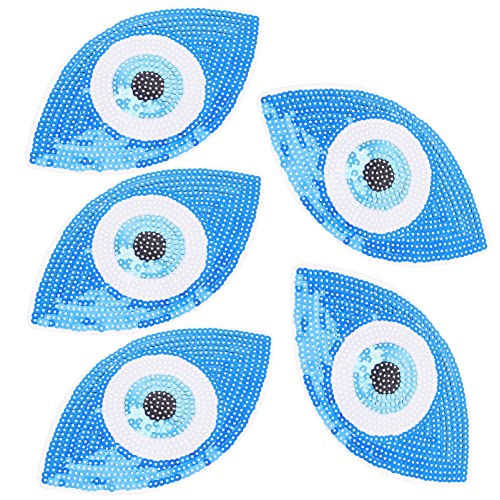 Sewroro Applikationen Zum Aufnähen 5 Auge Design Pailletten Patches Böser Blick Kleidung Patches Blaues Auge Aufbügeln Aufnäher Applikation Abzeichen Kleidungsstück Zubehör Evil Eye Näher von Sewroro