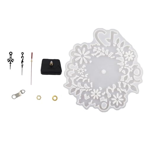 Sewroro DIY Silikon Uhr Gießform mit Blumenornament Großes Wiederverwendbares Wall Clock Mold Inklusive Uhrwerk für Kreative Epoxidharz Uhr Selber Bauen von Sewroro