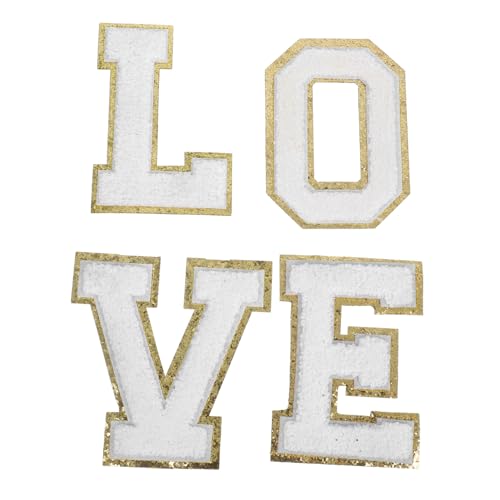 Sewroro Love Letter Bügelbild aus Chenille mit Glitzer-goldrand Buchstaben-applikationen zum Aufbügeln für Jacken Rucksäcke Hüte und DIY Kleidung Weiches Polyester Langlebig und Einfach von Sewroro