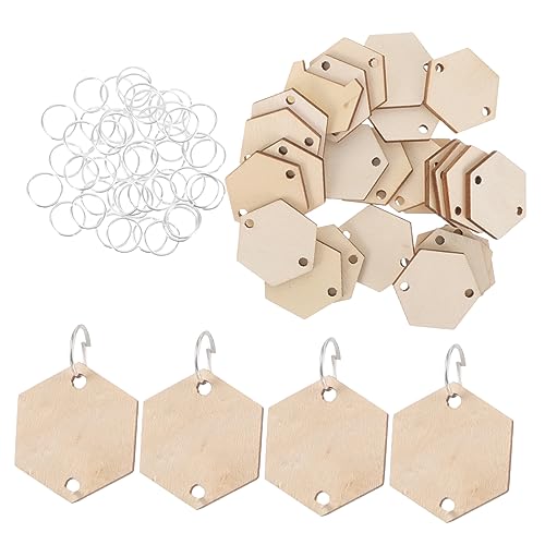 Sewroro Multifunktionale Sechseckige Holzanhänger mit Metallringen Glatte Oberfläche Langlebig zum Basteln von Dekorativen Schlüsselanhängern und DIY Handwerk Stabile Holzscheiben für von Sewroro