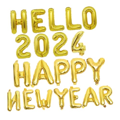 Sewroro Neujahrs Dekorationsballons Aluminiumfolie Set Happy Year Schriftzug Goldfarbene Hello Zahlen Langlebig Auslaufsicher Festliche Partydekoration für Silvesterfeier von Sewroro