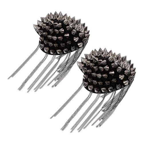 Sewroro Punk Schulterklappen mit Metallnieten und Fransen Vintage Epauletten für Herren Damen Spitze Dekorative Schwarze Schulterabzeichen für Jacken und Kostüme von Sewroro