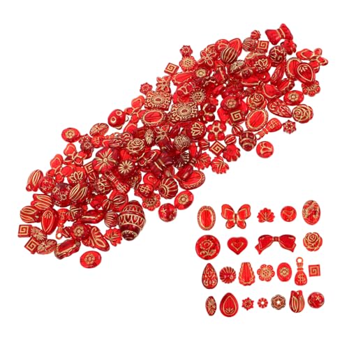 Sewroro Rote Transparente Schmuckperlen mit Goldener Blumenplattierung Vielfältige Formen Wie Schmetterling Herz Blume Tropfen für DIY Schmuckherstellung Boho Vintage Stil von Sewroro