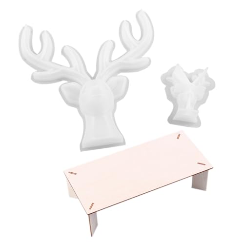Sewroro Silikon Antler Gießform mit Großem und Kleinem Geweih Flexible Transparente DIY Formen für Epoxidharz Schmuckherstellung Stabilem Holzständer für Bastelaccessoires und Dekoration von Sewroro