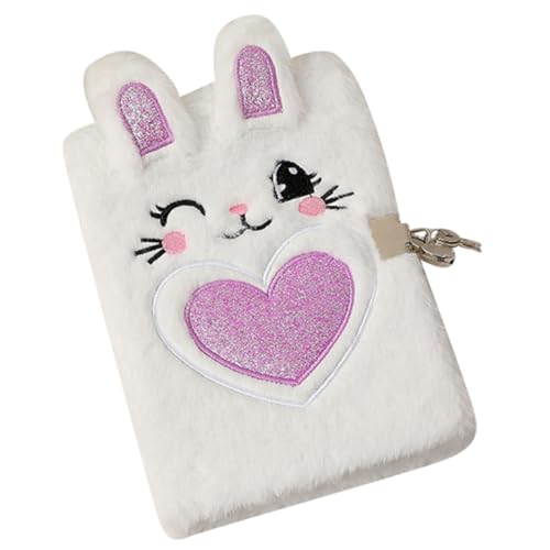 Sewroro Süßes Cartoon Tagebuch mit Schloss Plüsch Notizbuch für Mädchen Handliches Design für Schüler Sicheres Schreiben und Zeichnen Herzmotiv von Sewroro