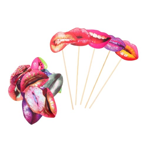 Sewroro Teiliges Lippen Mund Foto Requisiten aus Holz und Papier Kreative Party Selfie Props Einzigartige Bunte Lippenformen für Langlebiges Sicheres Material für Hochzeit und von Sewroro