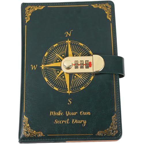 Sewroro Vintage Notizbuch mit Zahlenschloss Grünes Reise Tagebuch aus Langlebigem Kunstleder Sicheres Office Journal für Pläne Notizen und Inspiration Stelliger Code Individuell von Sewroro