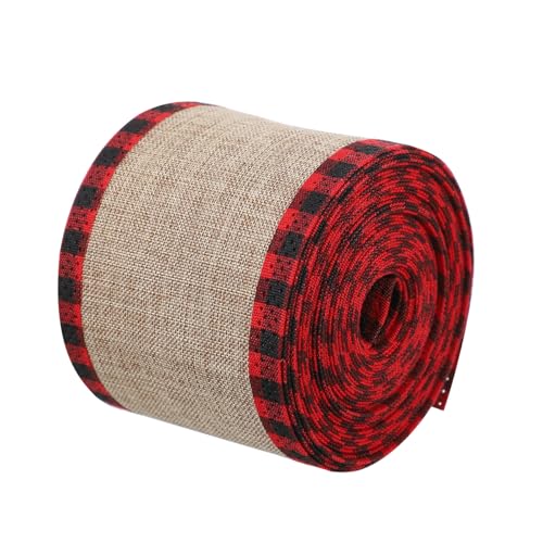 Sewroro Weihnachtliches Geschenkband Rot Kariert Breit Lang mit Drahtkanten Dekoratives Bastelband für Geschenkverpackung Partydeko und DIY Weihnachtsbänder von Sewroro