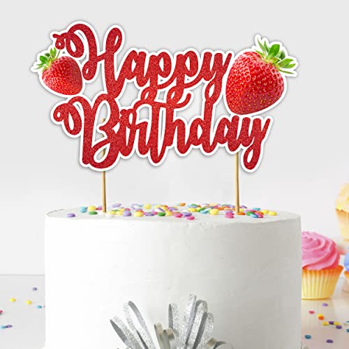 Seyal® Geburtstagsparty-Dekoration – Echte Erdbeere Happy Birthday Tortenaufsatz von Seyal