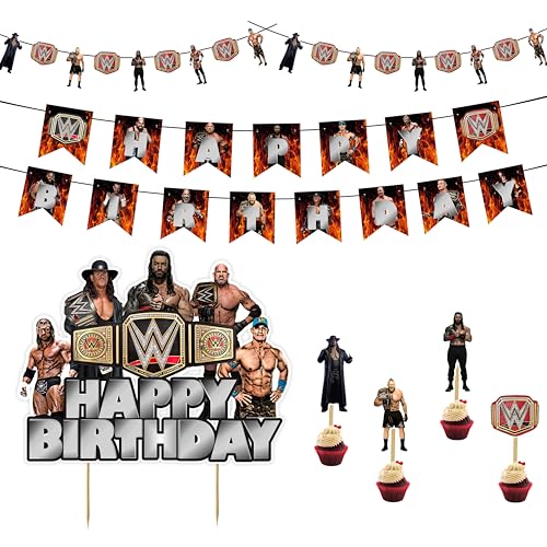 WWWE Thema Geburtstag Party Supplies - Wrestling Geburtstag Dekorationen für Jungen Party Pack, Wrestler Cake Topper, Banner & Girlande - Geburtstag Dekoration Set WWWE Thema Geburtstag Party Supplies - Wrestling Geburtstag Dekorationen für Jungen Party Pack, Wrestler Cake Topper, Banner & Girlande - Geburtstag Dekoration Set von Seyal