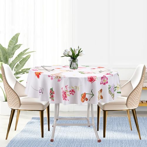 Runde Tischdecke mit Frühlings- und Sommerrosenblumenmuster, 150 cm, Rosa, Gelb, Gartenblumenmuster, Dekorative Tischdecke, Wasserdicht, Geeignet für Küche, Esszimmer, Picknick, Urlaub Runde Tischdecke mit Frühlings- und Sommerrosenblumenmuster, 150 cm, Rosa, Gelb, Gartenblumenmuster, Dekorative Tischdecke, Wasserdicht, Geeignet für Küche, Esszimmer, Picknick, Urlaub von Seyoos