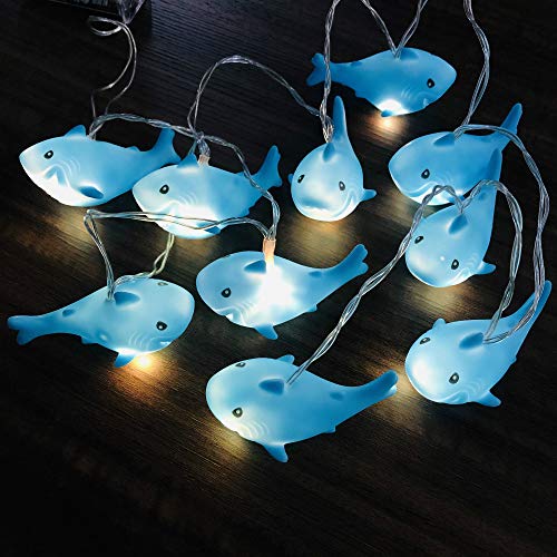 Blaue Hai-dekorative Lichterkette, batteriebetrieben, Hai-Nachtlampe für Camping, Kindergeburtstag, Schlafzimmer, Dekoration (1,65 m/10 LEDs, Hai) von Sezrgiu