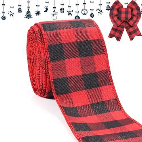 Farmhouse Buffalo Plaid Ribbon Wired, Black Red Gingham Fabric Ribbon Checkered Ribbon for Bow Wreath Supplies Gifts Wrapping DIY Crafts Party Home Decor Baby Shower Birthday, 6,3 cm x 9,1 m von Sfoni