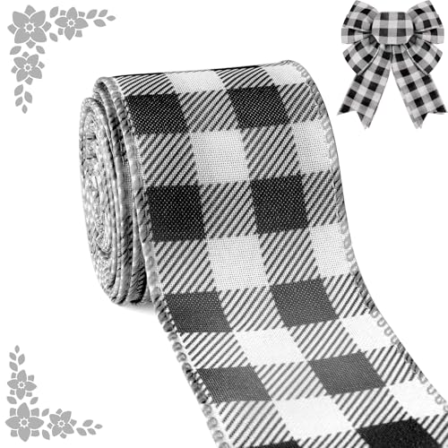 Farmhouse Buffalo Plaid Ribbon Wired, Black White Gingham Fabric Ribbon Checkered Ribbon for Bow Wreath Supplies Gifts Wrapping DIY Crafts Party Home Decor Baby Shower Birthday, 6,3 cm x 9,1 m von Sfoni