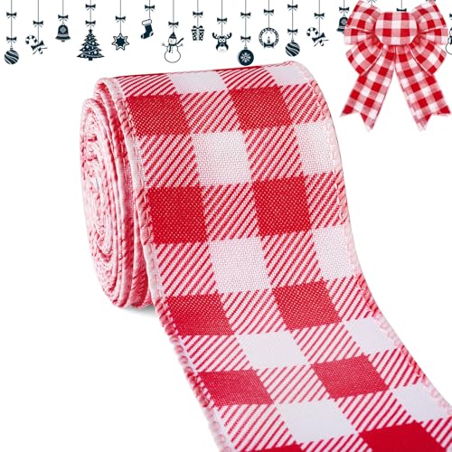 Farmhouse Buffalo Plaid Ribbon Wired, Red White Gingham Fabric Ribbon Checkered Ribbon for Bow Wreath Supplies Gifts Wrapping DIY Crafts Party Home Decor Baby Shower Birthday, 6,3 cm x 9,1 m Farmhouse Buffalo Plaid Ribbon Wired, Red White Gingham Fabric Ribbon Checkered Ribbon for Bow Wreath Supplies Gifts Wrapping DIY Crafts Party Home Decor Baby Shower Birthday, 6,3 cm x 9,1 m von Sfoni