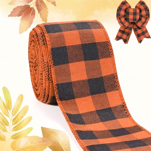 Halloween-Dekoband mit Draht, schwarz-orangefarbenes Gingham-Stoffband, Bauernhaus-kariertes Band für Schleife, Kranz, Zubehör, Geschenkverpackung, DIY, Handwerk, Party, Dekoration, Babyparty von Sfoni