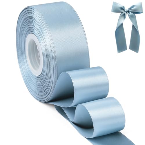 Sfoni Geschenkband 46m Satinband 38mm Breit Geschenkband Grau Blau Schleifenband für Hochzeit Dekoration Geschenkverpackung Geburtstagsparty DIY Weinachtsdeko von Sfoni