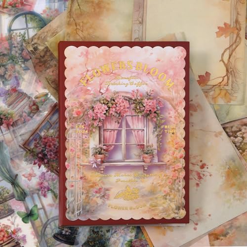 Sgbvzbd Blumen- und Schmetterlings-Motiv-Aufkleber, Scrapbooking-Zubehör für Junk-Tagebuch, 54 Blatt, Washi-PET-Aufkleber, Vintage-Tagebuchbedarf, Ephemera-Aufkleberbuch, vorgeschnitten (TZ-001-001) von Sgbvzbd