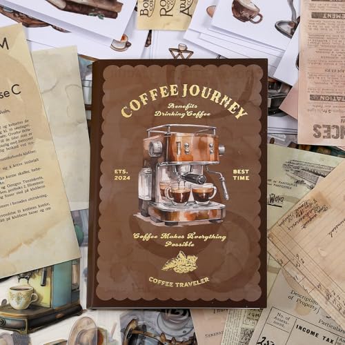 Sgbvzbd Kaffee-Themen-Aufkleber, Scrapbooking-Zubehör für Junk-Tagebuch, 54 Blatt, Washi-Aufkleber, Vintage-Journaling-Zubehör, Ephemera-Aufkleberbuch, vorgeschnitten (TZ-001-002) von Sgbvzbd