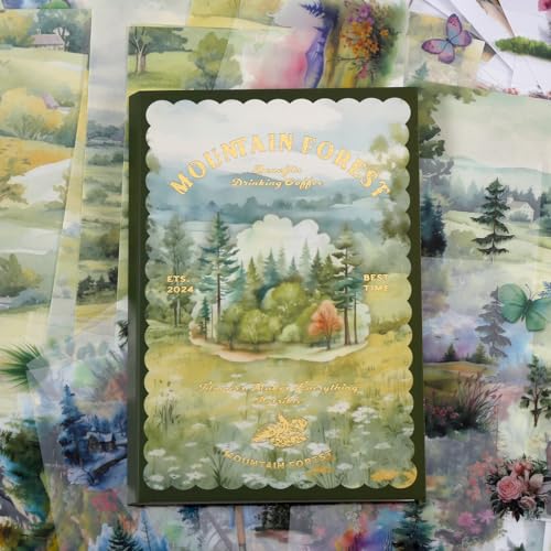 Sgbvzbd Wald-Themen-Aufkleber, Scrapbooking-Zubehör für Junk-Tagebuch, 54 Blatt, Washi-PET-Aufkleber, Vintage-Journaling-Zubehör, Ephemera-Aufkleberbuch, vorgeschnitten (TZ-001-003) von Sgbvzbd