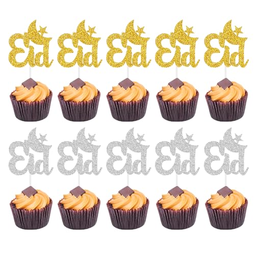 Eid Mubarak Tortendeko - 10 Stück Gold Silber Glitzer Eid Mubarak Cake Topper Eid Mubarak Topper Eid Mubarak Kuchendeko Eid Mubarak Dekoration für Eid Mubarak Ramadan Muslim Islam Deko Eid Mubarak Tortendeko - 10 Stück Gold Silber Glitzer Eid Mubarak Cake Topper Eid Mubarak Topper Eid Mubarak Kuchendeko Eid Mubarak Dekoration für Eid Mubarak Ramadan Muslim Islam Deko von Sgehenr