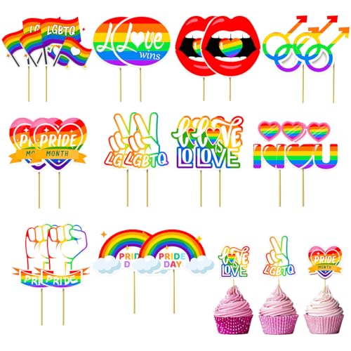 LGBTQ Cupcake-Aufsätze, Regenbogenfarben, 20 Stück, mit Aufschrift "Love is Love", Zahnstocher, Geschirr, Partyzubehör für Gay Pride Monat, Party-Dekorationen LGBTQ Cupcake-Aufsätze, Regenbogenfarben, 20 Stück, mit Aufschrift "Love is Love", Zahnstocher, Geschirr, Partyzubehör für Gay Pride Monat, Party-Dekorationen von Sgehenr